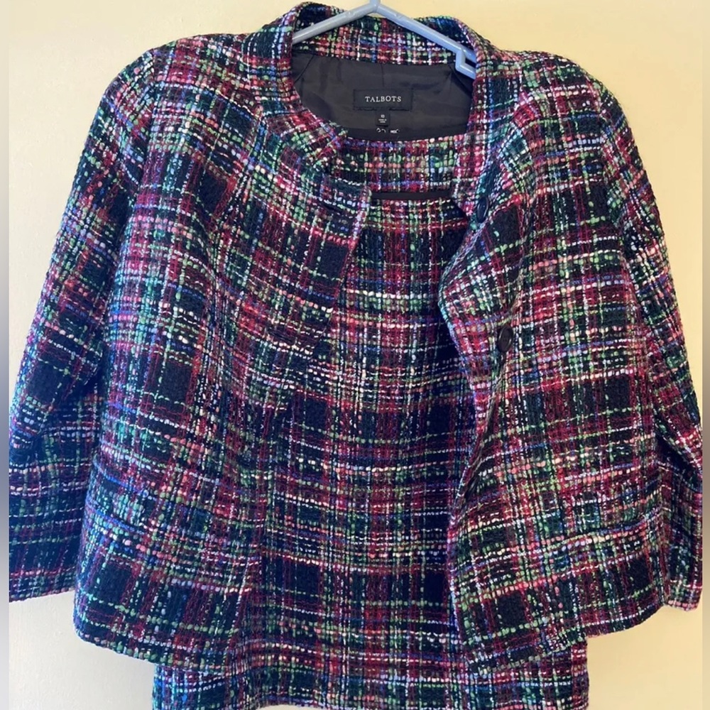 Talbots Black Tweed Plaid 2-pc Suit Size 12